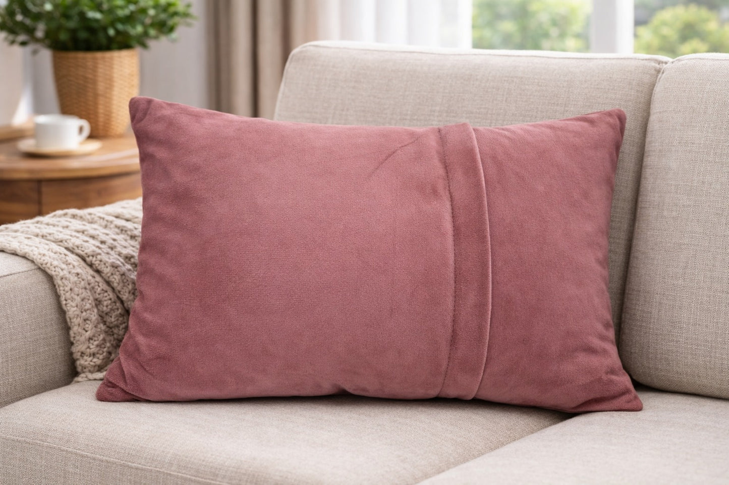 Luxury Lumbar Throw Pillow ( 12" x 18") – Mauve Velvet Decorative Cushion with Embroidered Leaf Details for Couch, Sofa, and Living Room
