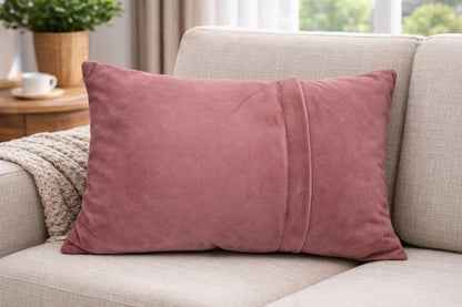 Luxury Lumbar Throw Pillow ( 12" x 18") – Mauve Velvet Decorative Cushion with Embroidered Leaf Details for Couch, Sofa, and Living Room